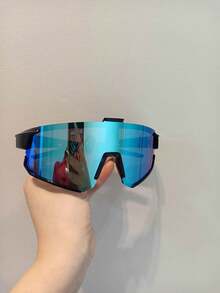 1 Peça Óculos de Moda Coloridos e Oversized, Resistentes ao Vento para Ciclismo, Direção, Caminhada, Versáteis, Decorativos, Estilo Envolvente Y2K para Festivais de Música, Estilo Preppy para Volta às Aulas - Azul - Visão 4