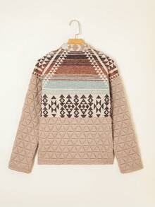 Astylish 女式绗缝拼布西部几何印花休闲夹克，前拉链按扣长袖外套，带口袋，秋冬时尚 - 彩色 - 查看 6