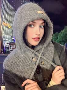 1pc Women Solid Color Fuzzy Balaclava Hat, Winter Warm Windproof Ear Protection Thicken Knit Cap, Cute, Casual, Elegant, Retro, Streetwear, Versatile, Fits Large Head, Suitable For Outdoor, Skiing, Cycling, Travel, Party, Daily Use