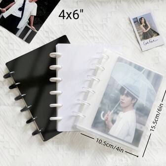 Youcheng Youpin 1 件可爱 4x6 相册，Kpop 6 英寸明信片照片活页夹，纯色黑色/白色/透明 DIY 贴纸小册子，纯色简约氛围单网格相册，PP 活页，无酸和无 PVC，用于存储照片卡、家庭照片存储和展示