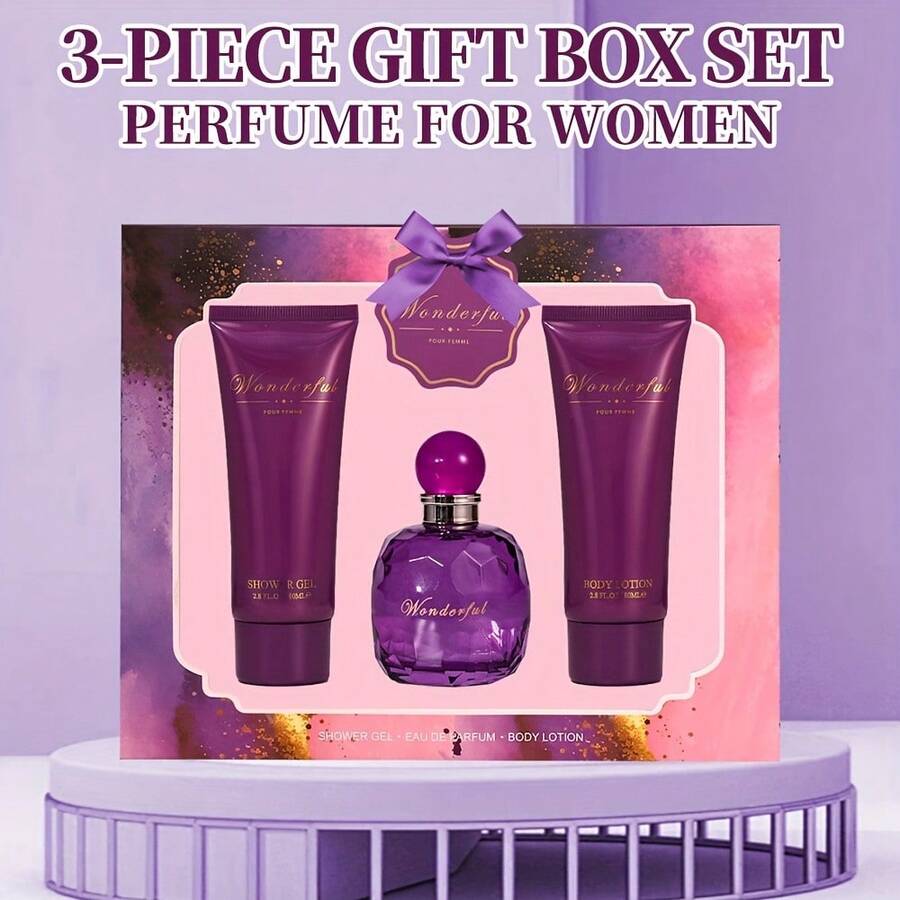 3-Piece Set, Women's Eau De Parfuma Spray&ShowerGel&Body Lotion Gift Box, Long Lasting Fragrance, Notes Of Raspberry, Blackberry, Tea Flavor, For Holiday Gifts, Daily Life, Parties, 1.7 Fl Oz Perfume, 2.8 Fl Oz ShowerGel, 2.8 Fl Oz Body Lotion - Bộ 3 món - Xem 1