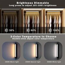 1 pieza Luz de gabinete con sensor de movimiento LED, 3 temperaturas de color (luz blanca, luz natural, luz blanca cálida) con brillo ajustable, luz de carga inalámbrica USB