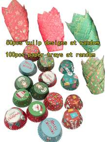 50/100/150pcs Christmas Paper Cake Cups - Christmas Themed Cupcake Liners, Ideal For Baking Holiday Treats, Christmas Party, Wedding Cupcake Liners, Muffin Molds, Baking Tools, Kitchen Supplies, Kitchen Accessories