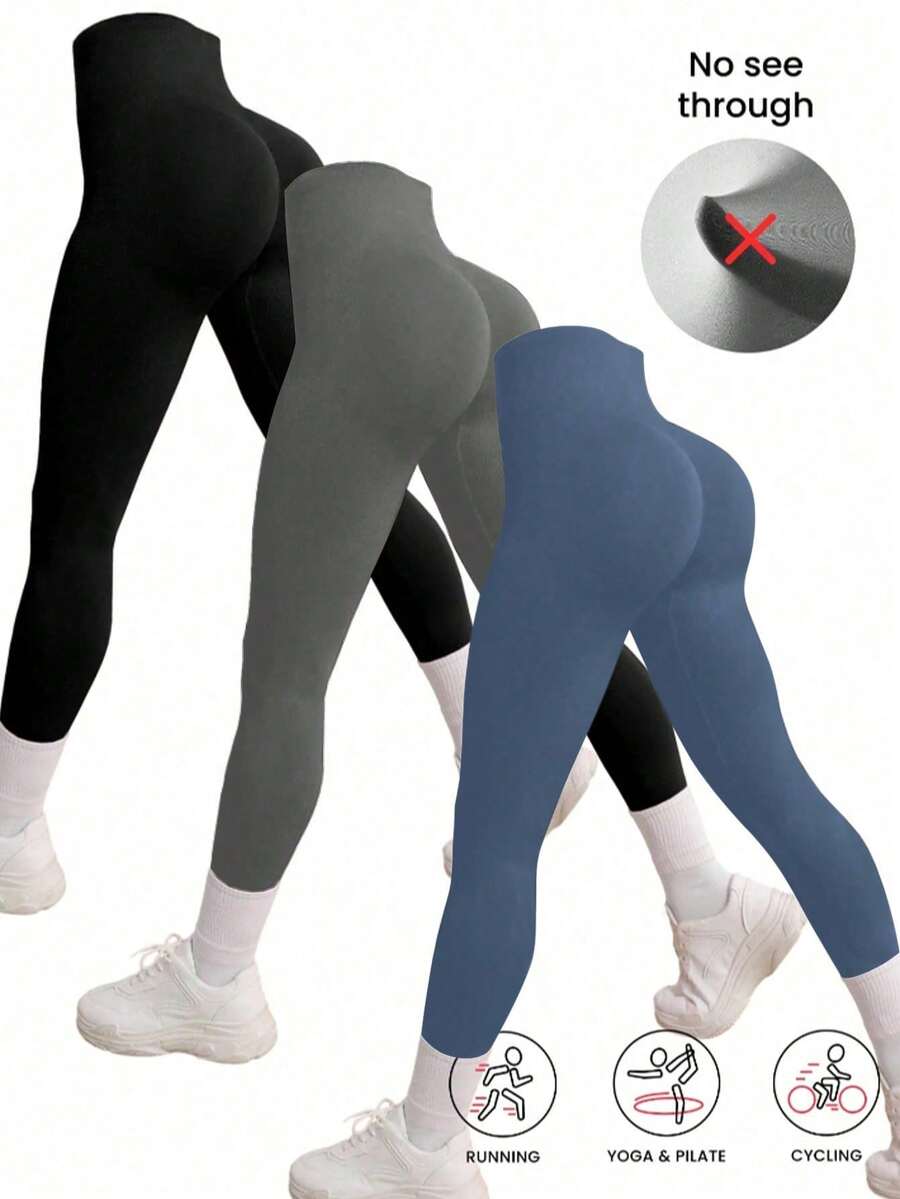 Pack Of 3 Seamless High-Waisted Leggings For Women's Gym Leggings, Soft And Stretchy, With Tummy Control And Butt Lift, Suitable For Training, Yoga, Running, Spring