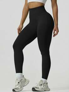 NcmRyu 1 buc femei fără sudură cu nervuri minimaliste versatile cu talie înaltă modelatoare pantaloni de trening colanți