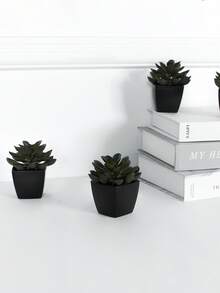 1/3盆仿真迷你多肉植物（石莲花）盆栽 - 适用于婚礼装饰、办公室和家居桌面窗台装饰的小型盆栽 - 墨綠色 - 查看 3