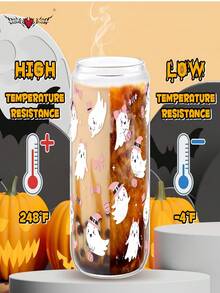 Cartoon Ghost Halloween Glass Straw Cup, Coffee Glass Cup, Beverage Juice Cup, Water Cup - Best Choice For Gifts To Friends!