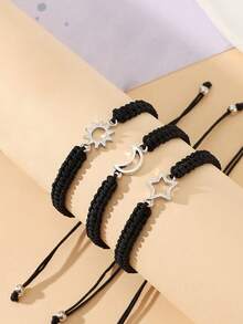 Goodwaro 3pcs Creative Metal Sun, Moon, Star Friendship Bracelets With Handmade Braided Ropes. Suitable For Women For Daily Wear, And Packaged With A Card, Good For Gifting - Black - View 11
