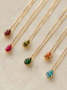 1 pieza Collar con piedra de nacimiento de diciembre, acero inoxidable con circonita en forma de pera con baño de oro de 18K, adecuado para uso casual de mujer, regalo para amigos, madres, cumpleaños, joyería