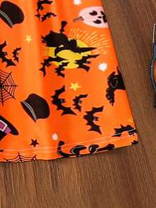 Leisure Orange Pumpkin Print Long Sleeved Dress For Girls, Sweet And Fashionable Spring And Autumn Dress Suitable As A Gift For Daughters - Orange - View 6
