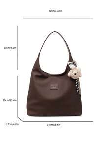 Bolsa de ombro grande casual feminina, bolsa leve para compras - Café - Ver 7