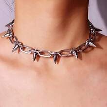 1 Piece Vintage Personality Exaggerated Style Punk Hip Hop Rivet Necklace Suitable For Parties, Gatherings, And Daily Wear - 銀色 - 查看 1