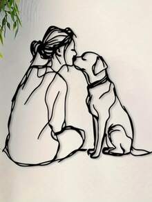 1pc Dog Mom Line Art Metal Wall Decor - Vintage Warm-Hearted Illustration Of Female Friendship With Canine, Powder Coated Iron, Modern Home Office & Pet Friendly Living Room Decoration, Year-Round Gift For Dog Lovers, Vintage Art Style, Delicate Line Craft, Best For Christmas - màu đen - Xem 2