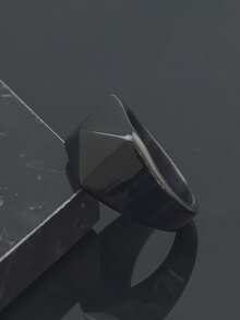 1pc Men's Fashion Accessory Stainless Steel 316L Rhombus Geometric Electroplated Ring, Luxury Jewelry - Black - View 2