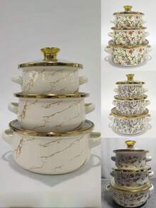 3个12-16厘米加厚金边3件珐琅迷你双耳珐琅拉面碗、锅、砂锅，适用于燃气/电磁炉，适用于婴儿、成人、儿童食品锅、汤锅、海鲜锅、拉面锅圣诞礼物；圣诞礼物万圣节礼物返校礼物、教师节礼物 - 彩色 - 查看 10