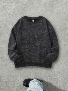 Teen Boy Casual Minimalist Snowflake Shape Long Sleeve Hooded Loose Fit Sweatshirt, Suitable For Autumn/Winter,Hooded Sweatshirt, Can Be Worn In Spring And Autumn, Shopping, School, Travel, Party Wear - Black - View 2