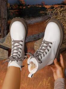 Women's New Personalized Casual Outdoor Street Thick Sole Comfortable Lace-Up Cozy Warm Elastic Chelsea Boots