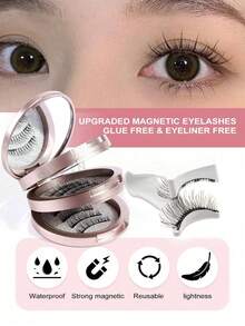Waloshow 3 对/套 CC 卷曲磁性睫毛自然外观磁性睫毛套装，带专业涂抹器 + 5 件睫毛夹、眉刀和眉夹、眼尾拉长、混合风格、3D 自然漫画睫毛猫眼蓬松纤细柔软睫毛假睫毛假睫毛条、2025 年夏季旅行必备品、节日礼物指南、海滩度假、露营旅行、送给女士和女孩的礼物条状睫毛、睫毛、睫毛、假睫毛 - 自然纖長款 - 查看 6