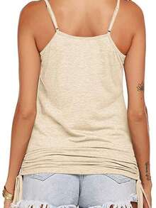 Tops Women Lace Up Shirt - Summer Spaghetti Strap Tank With Side Shirring & Banded Bottom - 米色 - 查看 5