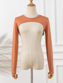 1 件女式纯色弹力氨纶高领插肩袖短上衣披肩领仿夹克上衣，长袖，百搭颜色，秋冬