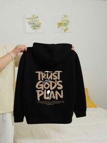 Faith Over Fear, Tween Boy Graphic Print Thick Pullover Sweatshirt, Autumn/Winter - Black - View 3