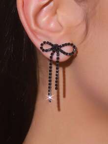 1 Pair Elegant Fashion Claw Chain Welded Bow Tassel Earrings, Suitable For Women's Daily Wear - Black - View 4