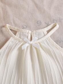 Baby Girls' Solid Color Spaghetti Strap Camisole Top With 3D Bow Decor & Ruffle Hem, Straight Leg Pants 2 Piece Outfit, Suitable For Everyday Outings In Spring/Summer - Apricot - View 5
