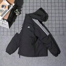 Adidas Men's Windproof Warm Casual Sports Down Jacket - 黑與白 - 查看 3