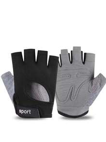 1 双纯色字母印花涤纶纤维女士运动健身半指手套，透气防滑骑行瑜伽健身房训练男女通用 - A - 查看 21