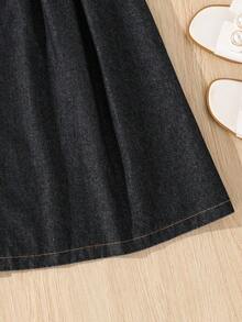 Girl's Casual Minimalist Front Button A-Line Denim Maxi Skirt, Suitable For Outings And Gatherings, All Seasons