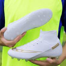 SUNAIS Men's Soccer Shoes With Non-Slip Spikes High-Tops Lace-Up Indoor Futsal TF Turf Cleats Sneaker