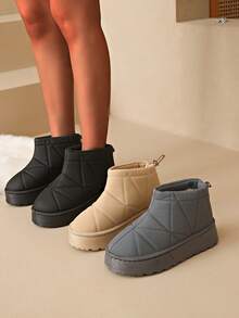 2025 Botas de nieve a prueba de agua de felpa corta antideslizante, botas de tobillo de invierno con textura para mujeres, zapatos de invierno con suela gruesa