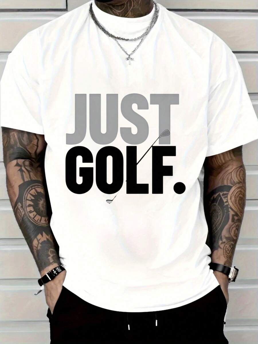 Men's Short Sleeve T-Shirt White JUST GOLF Text And Golf Club Design For Sports Enthusiasts - trắng - Xem 1