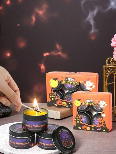 1/4/6 Black Can Aromatherapy Candles, Halloween And Christmas Party Gift Boxes, 80g Soy Wax Aromatherapy Candles, Suitable For Gift Giving, Party Home Decoration, Holiday Gifts, Friends, Girlfriends, Classmates' Friendship Holiday Gifts