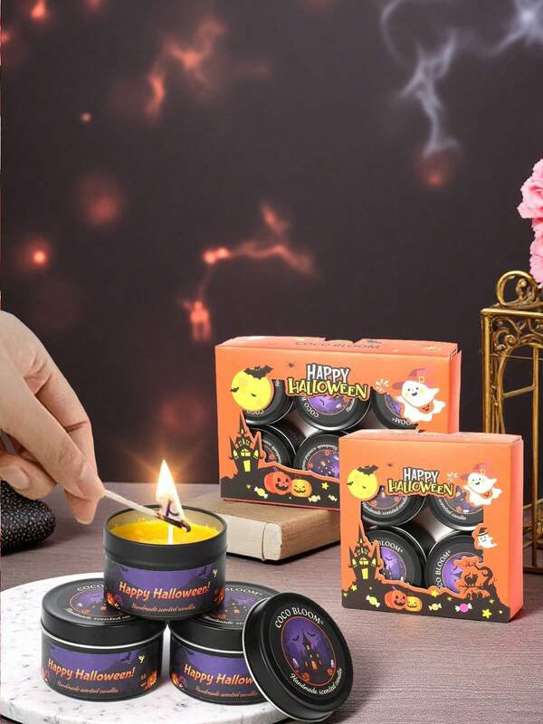 1/4/6 Bougies d'aromathérapie noires, boîtes cadeaux pour fête d'Halloween et de Noël, bougies d'aromathérapie en cire de soja de 80g, convient pour offrir en cadeau, décoration de fête et de la maison, cadeaux de vacances, amis, petites amies, cadeaux de vacances pour camarades de classe