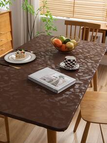 1pc Plain Minimalist Modern Waterproof Oil-Proof Washable Rectangular/Round Protective Cover Mat For Coffee Table, Dining Table, Luxurious Tabletop Decor - Coffee Brown - View 6