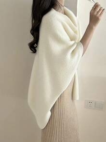 كارديجان شال مريح فضفاض مصنوع من الأكريليك، تصميم أمامي متقاطع، مناسب للاستخدام اليومي، المنزل، الترفيه، السفر - بيج - مشاهدة 6