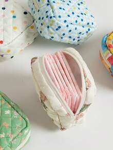 1 pieza Bolsa de almacenamiento de tampones con diseño floral, bolsa de viaje portátil, monedero, sobre para lápiz labial. Una bolsa de cosméticos con estilo que puede almacenar toallas sanitarias y toallas de papel, esenciales universitarios de otoño, artículos de viaje esenciales para vacaciones, bolsa de viaje para mujeres, organizador de maquillaje