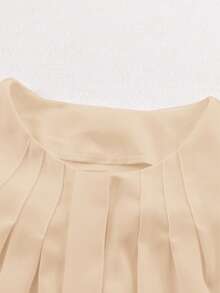 Acelitt Women's Solid Color Pleated Design Casual Long Sleeve Shirt, Suitable For Daily Commute, Spring & Autumn - Khaki - View 7