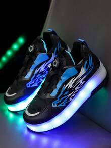 GUANGLAN 2-In-1 LED Light Up Roller Skates For Girls, 2 Wheels Removable USB Rechargeable Roller Skates Halloween Shoes Spring Summer Autumn Winter Leather Upper 11 Flashing Modes 7 Colorful Lights Unisex Rotatable Button Easy On/Off Outdoor Sports - Blue - View 4