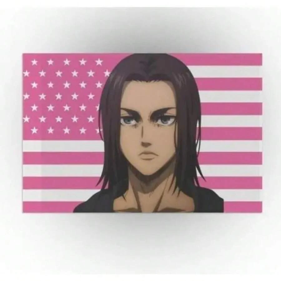 Eren Yeager Pink Flag Print Tapestry, Anime Room Decor, Flag Wall Art,  Poster, Japanese Manga Fan Gift - 黑色 - 查看 1