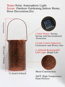1 Piece Of Retro-Style Metal Lamp With Hollowed-Out Leaf Patterns And Solar-Powered Function, Named "Solar Leaf Pattern Ambiance Lamp" With A Decorative Theme. It Is Suitable For Courtyards, Terraces, Gardens, And Foyers.