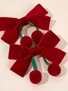 2个樱桃发夹，女童蝴蝶结发夹，可爱水果发夹，甜美可爱女孩双马尾蝴蝶结发夹，可爱樱桃发卡，青少年发饰 - 紅色 - 查看 3