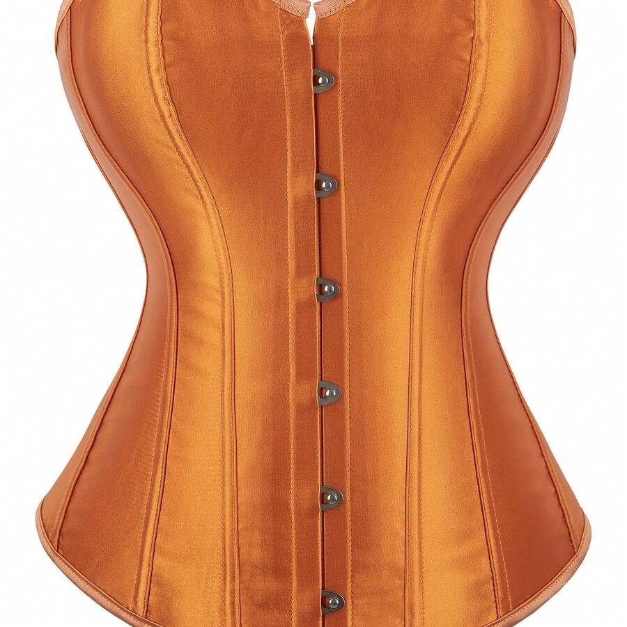 Strapless Vintage Silk Bodysuit Front Lace Tight Non-Stretch Polyester Women Apparel For Adult Carnival Costume Occasions - 橘色 - 查看 1