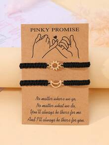 Goodwaro 2pcs Creative Metal Sun & Moon Handmade Couple Bracelets, Suitable For Girlfriends, Best Friends, Sisters, Daily Wear, Comes With Card Packaging - Black - View 26