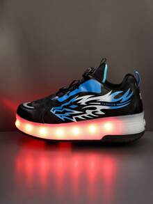 GUANGLAN 2-In-1 LED Light Up Roller Skates For Girls, 2 Wheels Removable USB Rechargeable Roller Skates Halloween Shoes Spring Summer Autumn Winter Leather Upper 11 Flashing Modes 7 Colorful Lights Unisex Rotatable Button Easy On/Off Outdoor Sports - Blue - View 11