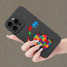 Funda de Teléfono de TPU Suave con Diseño de Elefante Puzzle y Acabado Mate de Ojos de Ángel - Cubierta Colorida Compatible con iPhone - Colores mixtos - Ver 4