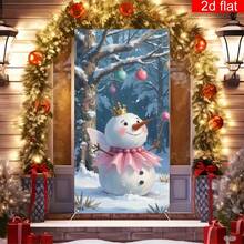 1pc,2D Flat The Fairy Tale Elf Snowman Christmas Curtain Presents An Elf Snowman Wearing A Crown, Wings And Holding A Magic Wand, With The Decoration Of The Snow Scene Of The Woods, Adapting To The Living Room, Creating A Dreamy And Sweet Christmas Atmosphere.