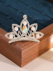 1pc Crown Hair Clip Headpiece For Children's Birthday Wang Guantong Hair Hoop Host Hair Clip Diamond Insert Comb Korean Style Girl Little Princess Baby Birthday Photo Crown Hair Clip Headpiece - Silver - View 9