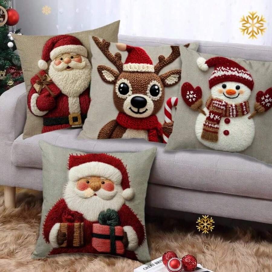 1 pieza Juego de Funda de Almohada Navideña, 17.7"X17.7", Impresión Unilateral - Diseño de Papá Noel, Muñeco de Nieve, Renos y Bastón de Caramelo, Poliéster, Cierre con Cremallera, Lavar a Mano Solamente - Excelente para Decoración de Apoyo Lumbar en el Sofá (Solo Funda) Decoraciones Navideñas Decoración Navideña Decoraciones Navideñas Decoración del Hogar Decoración de Habitación - 45*45 - Ver 1